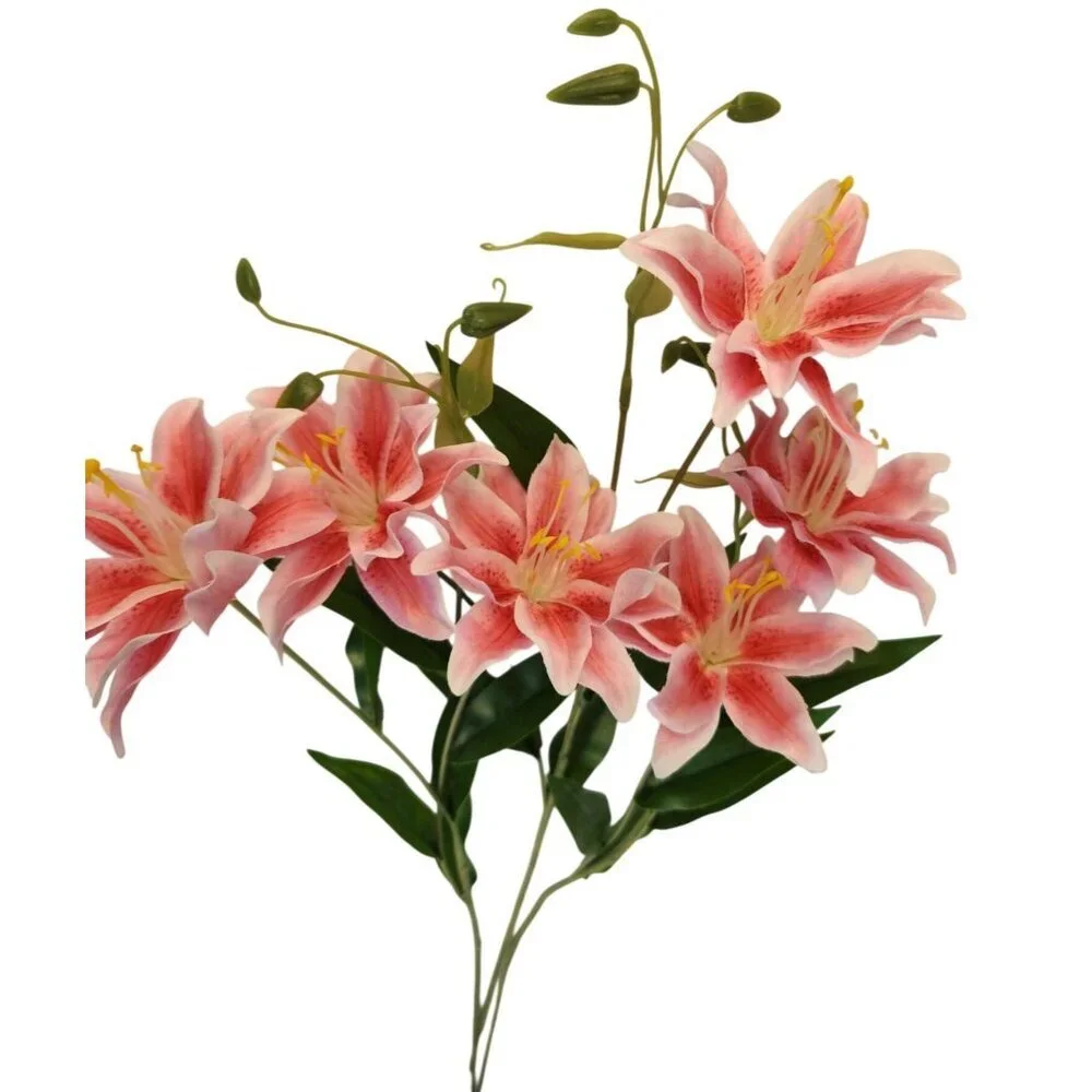 Luxury Artificial Hot Pink Lily Stem 27 Inch | Faux Asiatic Lily with Buds | Sym